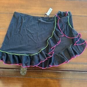 Black Mesh Ruffle Micro Mini Skirt Y2K Fairy Grunge Coquette Club Festival sz M